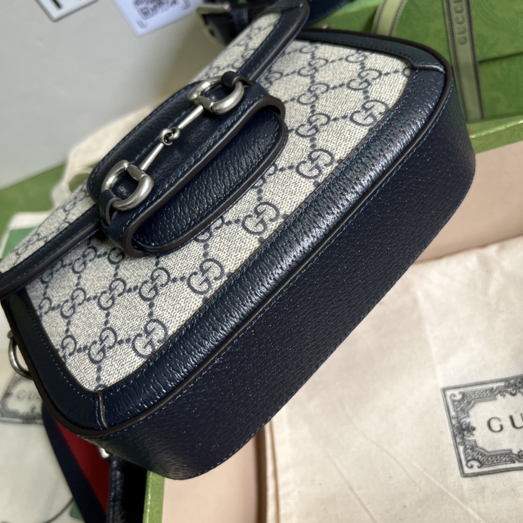 Gucci Horsebit 1955 Small Shoulder Bag GG Supreme Canvas Navy Blue 20cm 658574 96IWN 4076 - 画像 (5)