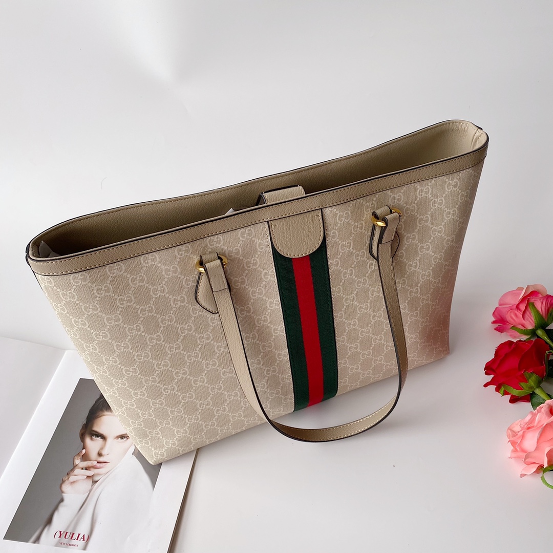 Gucci Ophidia Medium Tote Bag Beige And White 38Cm 631685 Uulag 9682 - 画像 (2)