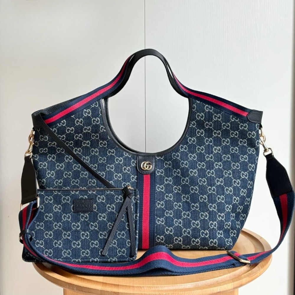 Gucci Giglio Large Tote Bag Blue And White GG Denim 60cm 853971 FAFFQ 8864 - 画像 (2)