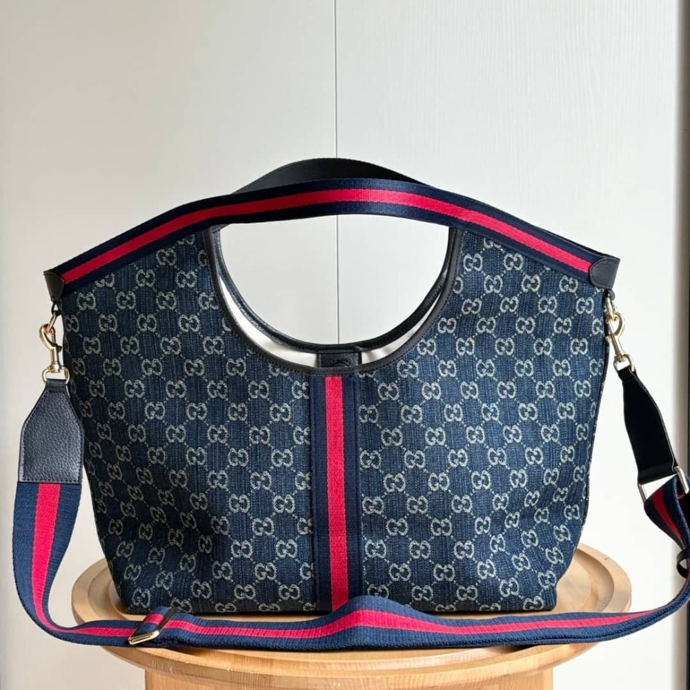 Gucci Giglio Large Tote Bag Blue And White GG Denim 60cm 853971 FAFFQ 8864 - 画像 (4)