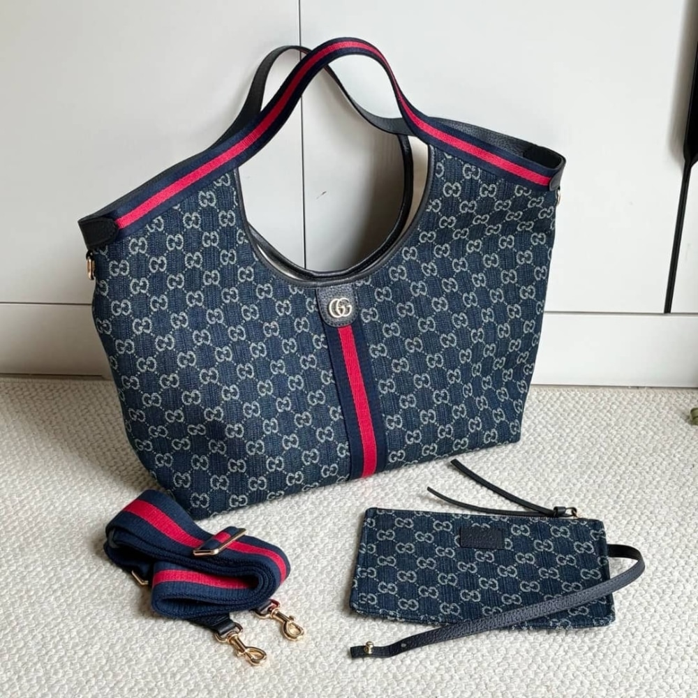 Gucci Giglio Large Tote Bag Blue And White GG Denim 60cm 853971 FAFFQ 8864 - 画像 (3)