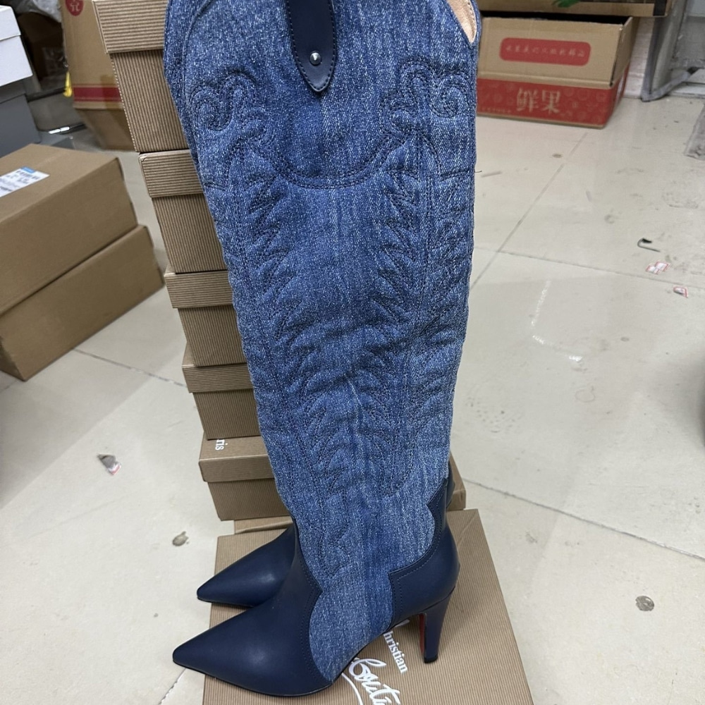 CHRISTIAN LOUBOUTIN クリスチャン・ルブタン サンティア ボッタ 85 ブーツ デニムブルー 32405166603 - 画像 (3)