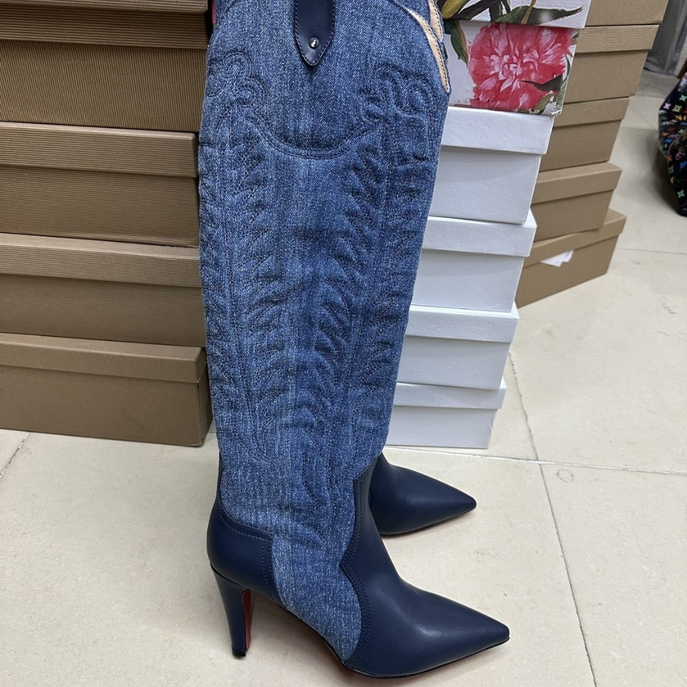 CHRISTIAN LOUBOUTIN クリスチャン・ルブタン サンティア ボッタ 85 ブーツ デニムブルー 32405166603 - 画像 (2)