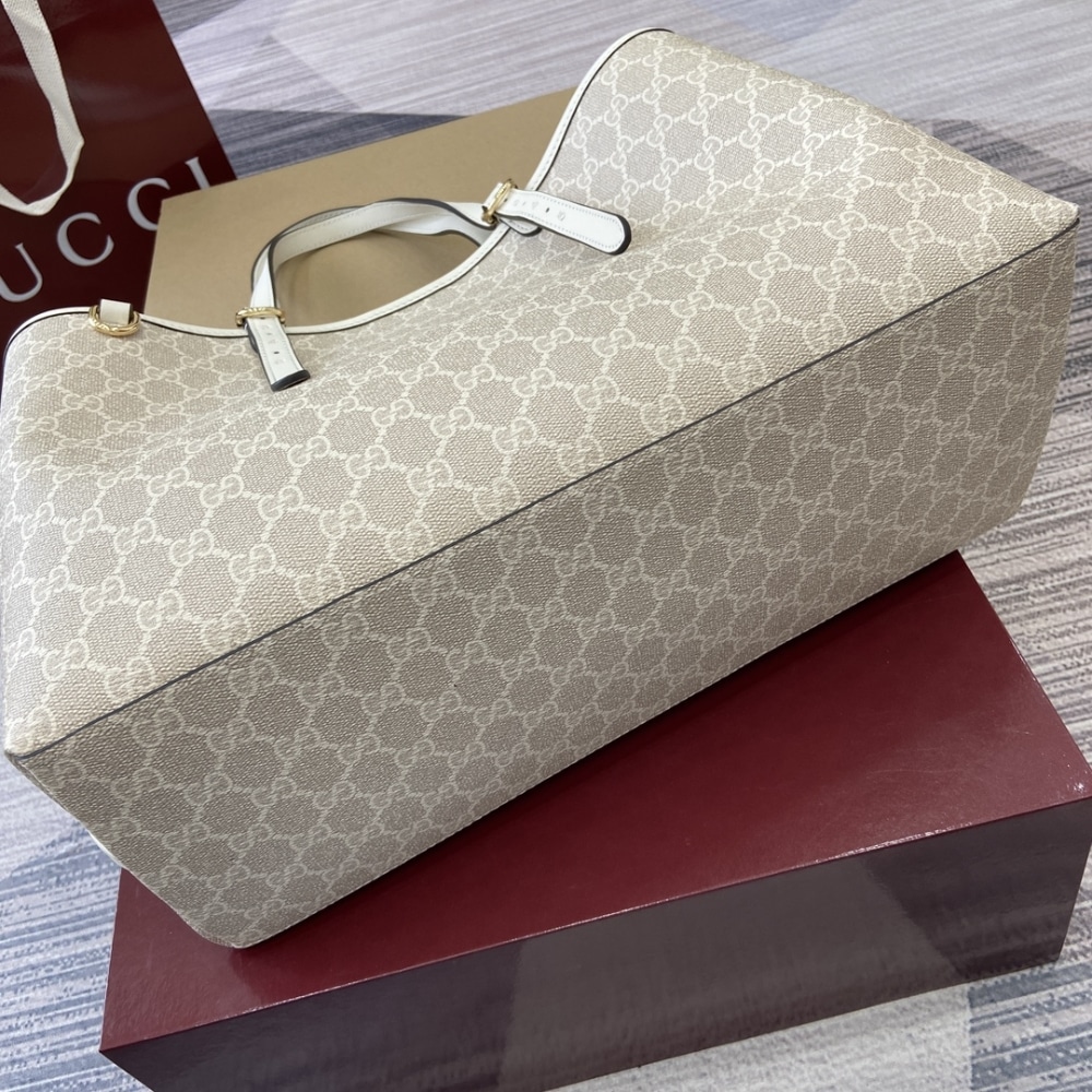 Gucci Gg Emblem Large Tote Bag Beige And White Coated Fabric 38cm 815213 Fad6l 9641 - 画像 (8)