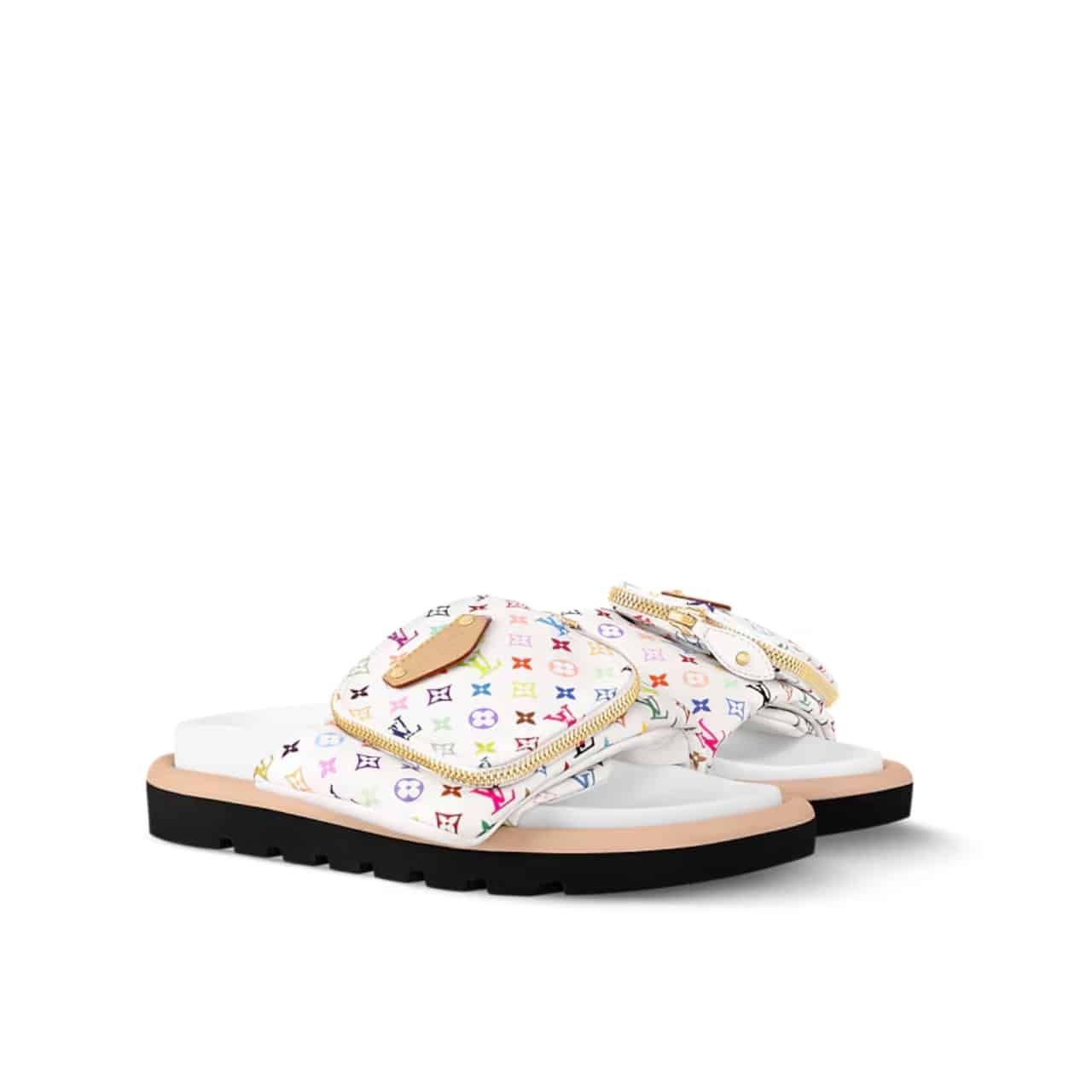 LOUIS VUITTON × 村上隆 プールピロー ライン フラットコンフォートミュール ホワイト レディース 1AGVQW