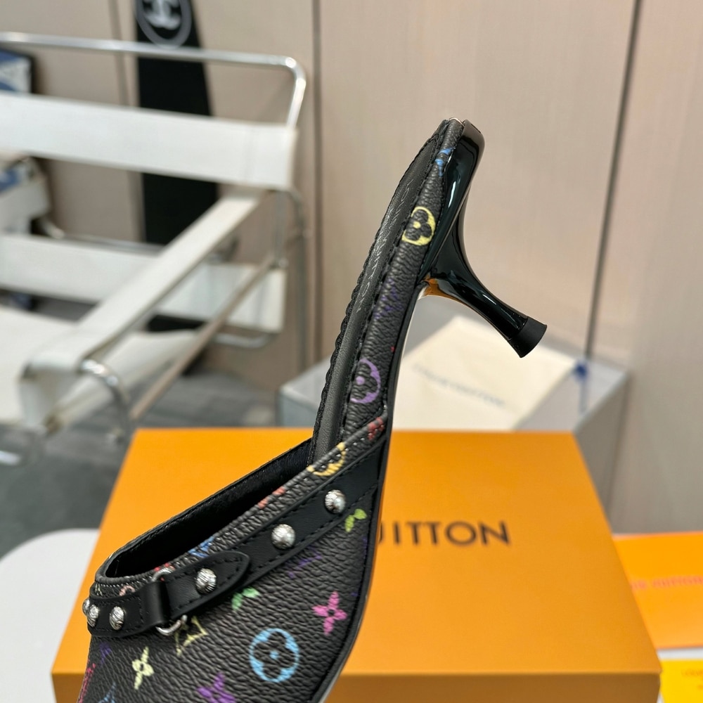 LOUIS VUITTON × 村上隆 6AM ライン ミュール ブラック レディース サンダル 1AGWQQ - 画像 (4)