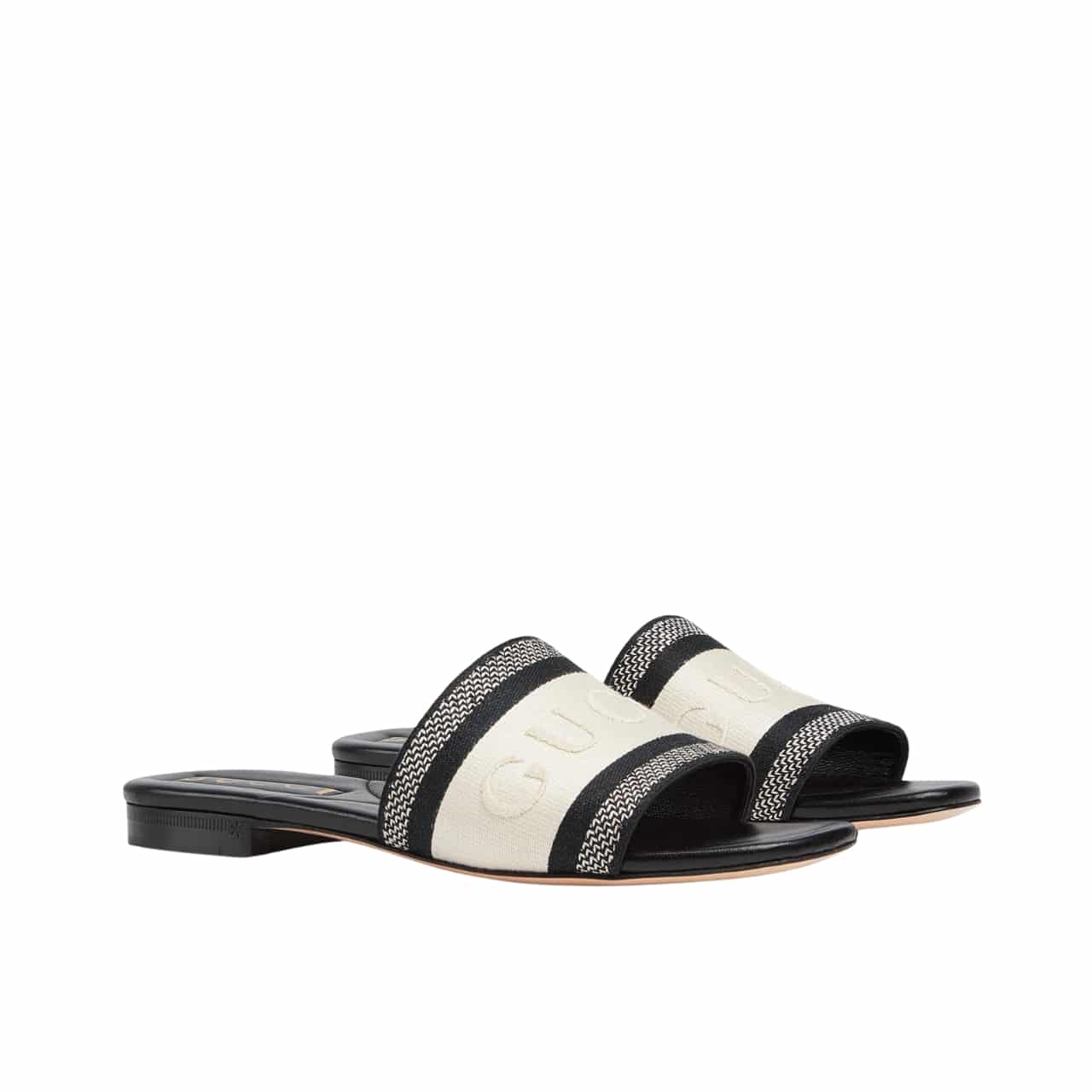 GUCCI グッチ レディース ウェブ スライドサンダル ブラック×ホワイト 817564 FAECG 8843