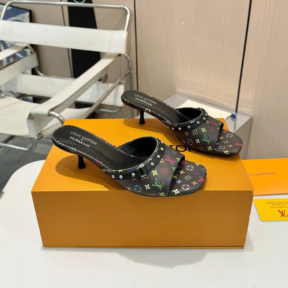 LOUIS VUITTON × 村上隆 6AM ライン ミュール ブラック レディース サンダル 1AGWQQ - 画像 (2)