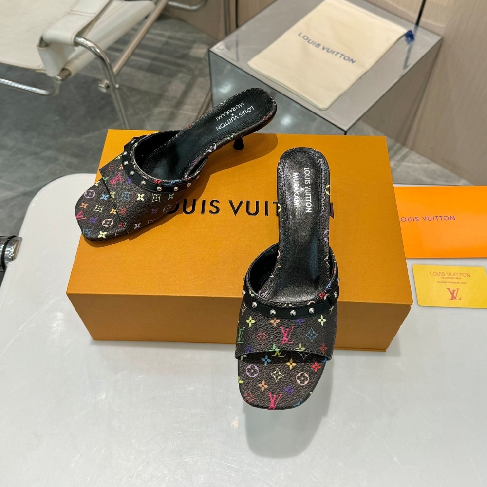 LOUIS VUITTON × 村上隆 6AM ライン ミュール ブラック レディース サンダル 1AGWQQ - 画像 (6)