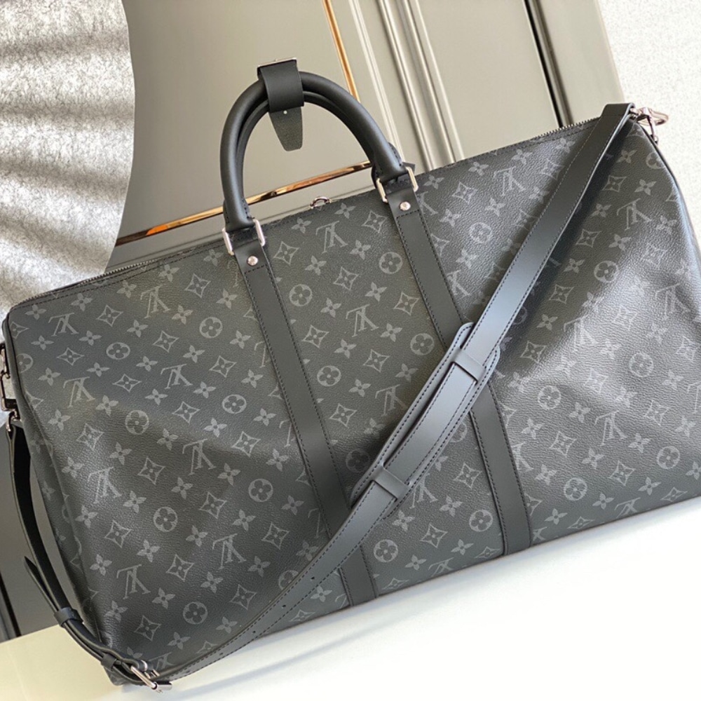Louis Vuitton Keepall Bandoulière 50 Monogram Eclipse Boston Travel Bag Black 50cm M14202 - 画像 (2)