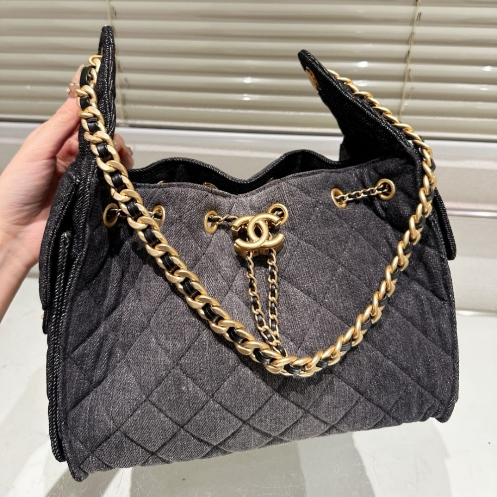 Chanel 25 Small Handbag Washed Denim Black 26cm AS5293 B20520 U0725 - 画像 (4)