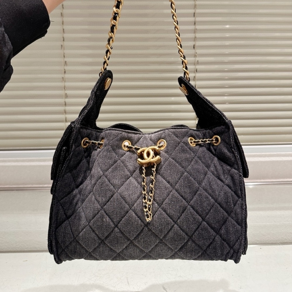 Chanel 25 Small Handbag Washed Denim Black 26cm AS5293 B20520 U0725 - 画像 (7)