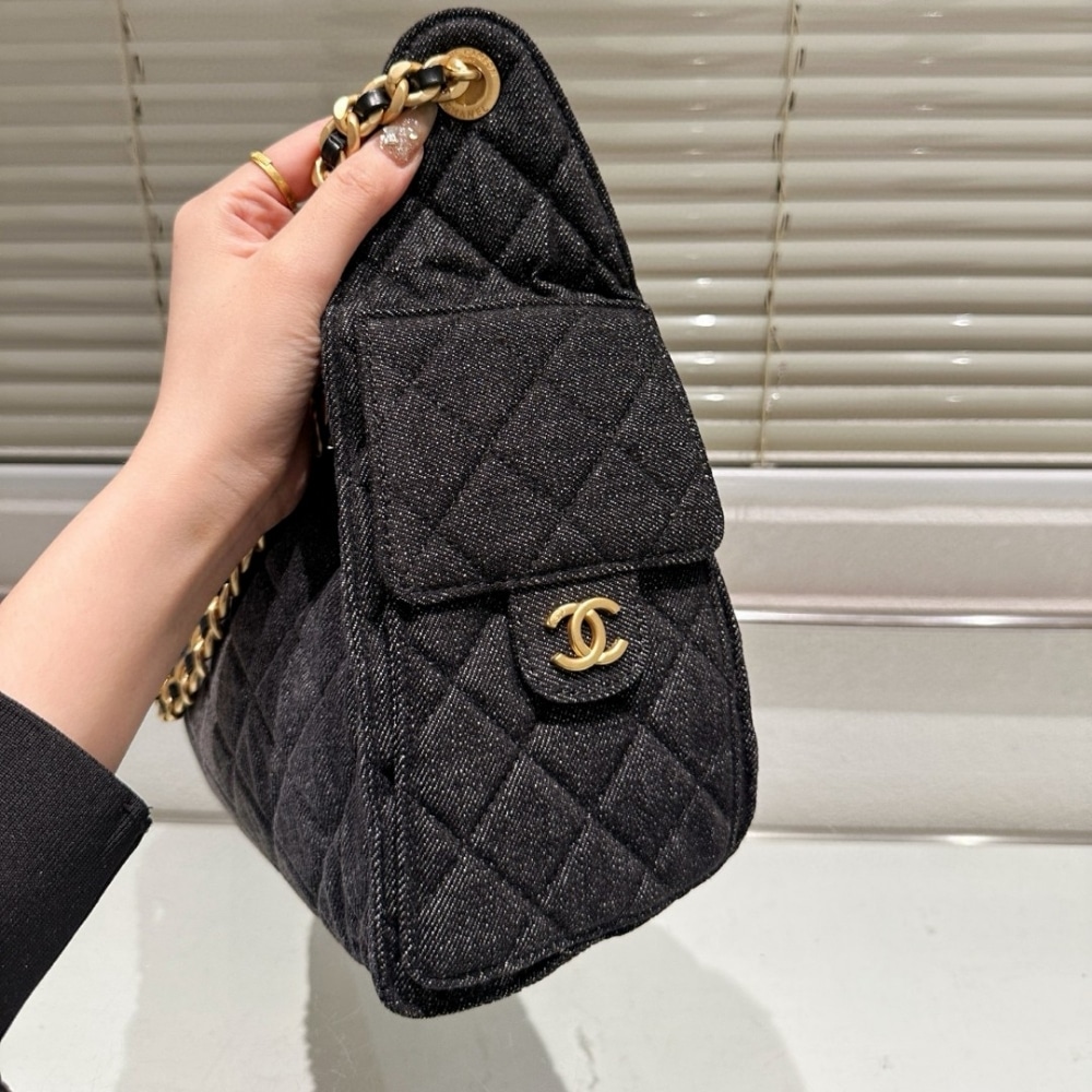 Chanel 25 Small Handbag Washed Denim Black 26cm AS5293 B20520 U0725 - 画像 (8)