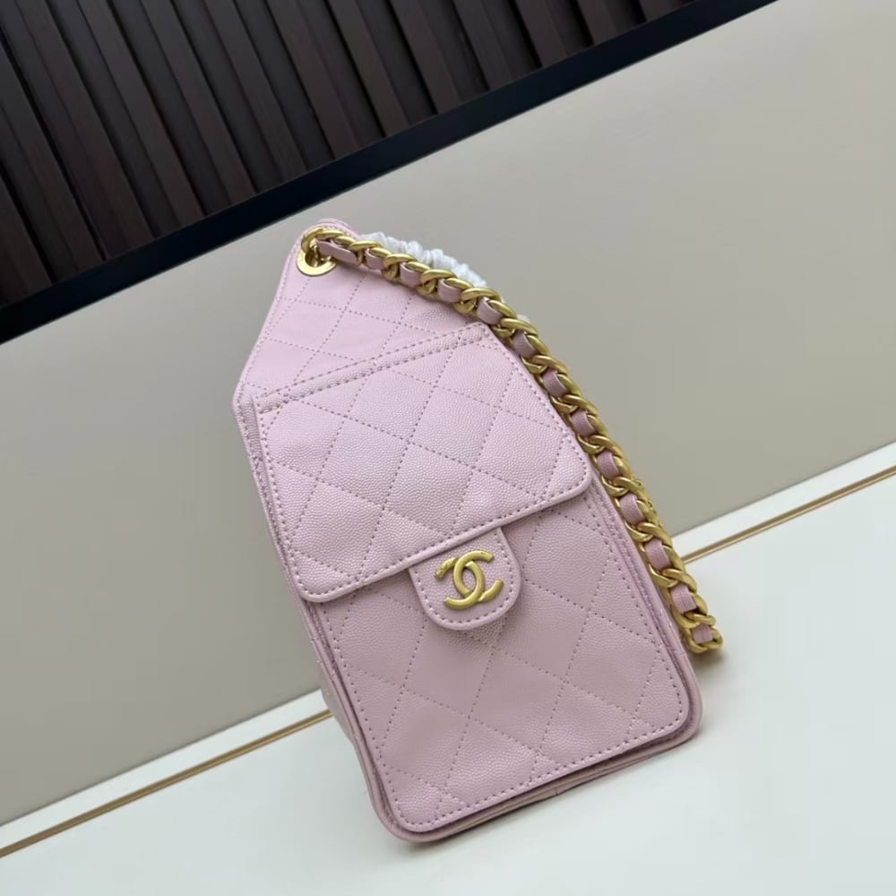 Chanel 25 Small Handbag Grained And Gold Tone Metal Light Pink 26cm AS5293 B20304 NAGEO - 画像 (3)