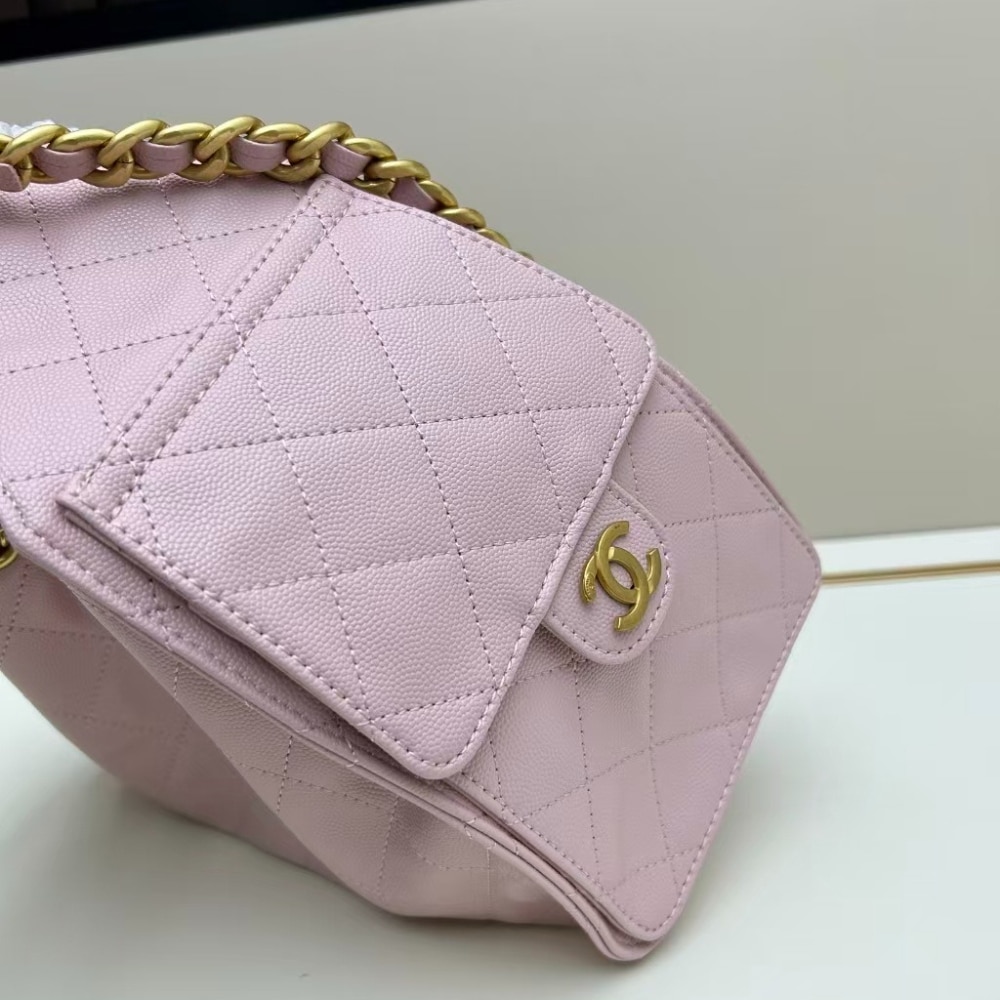 Chanel 25 Small Handbag Grained And Gold Tone Metal Light Pink 26cm AS5293 B20304 NAGEO - 画像 (5)
