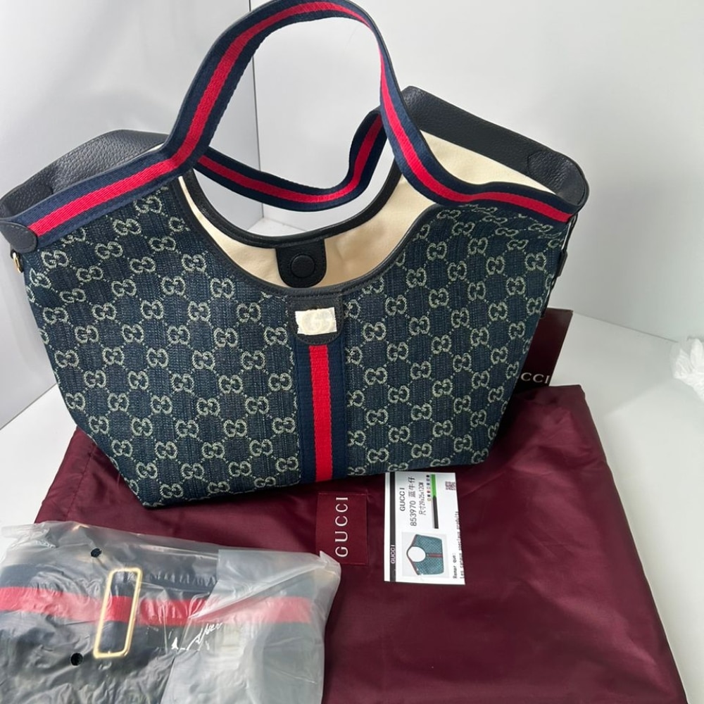 Gucci Giglio Small Tote Bag Blue And White GG Denim 25cm 860845 FAFRW 8864 - 画像 (4)