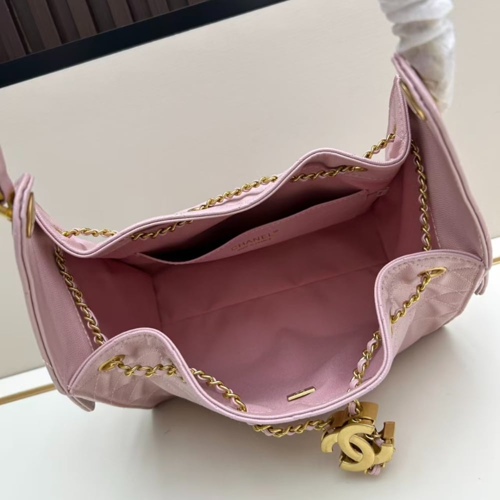 Chanel 25 Small Handbag Grained And Gold Tone Metal Light Pink 26cm AS5293 B20304 NAGEO - 画像 (8)