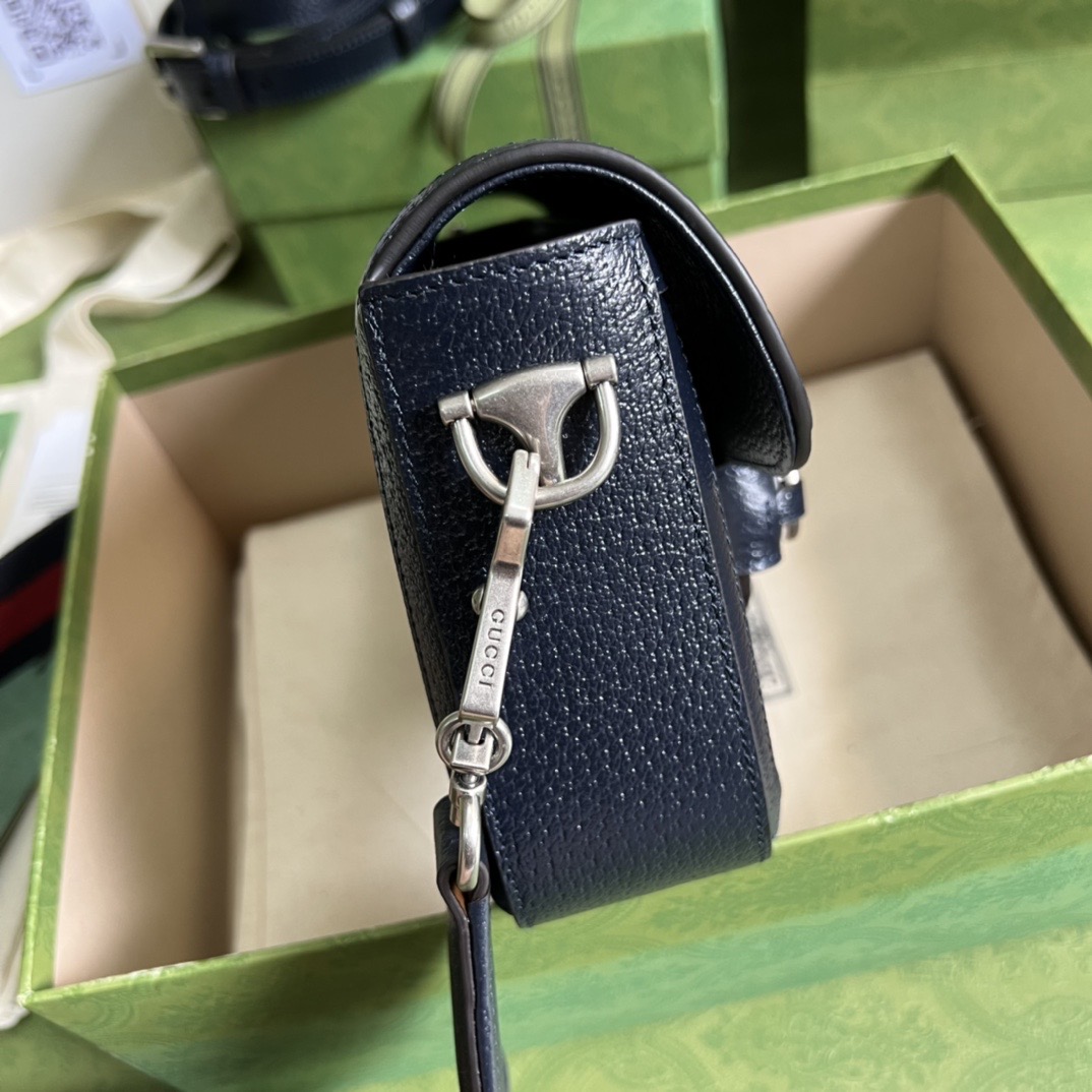 Gucci Horsebit 1955 Small Shoulder Bag GG Supreme Canvas Navy Blue 20cm 658574 96IWN 4076 - 画像 (6)