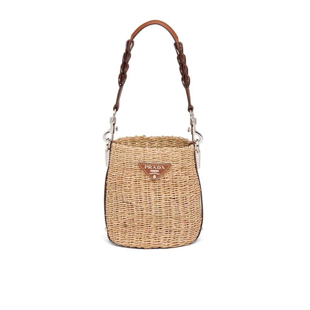 Prada ラフィア編みバケットバッグ（ナチュラル）21cm