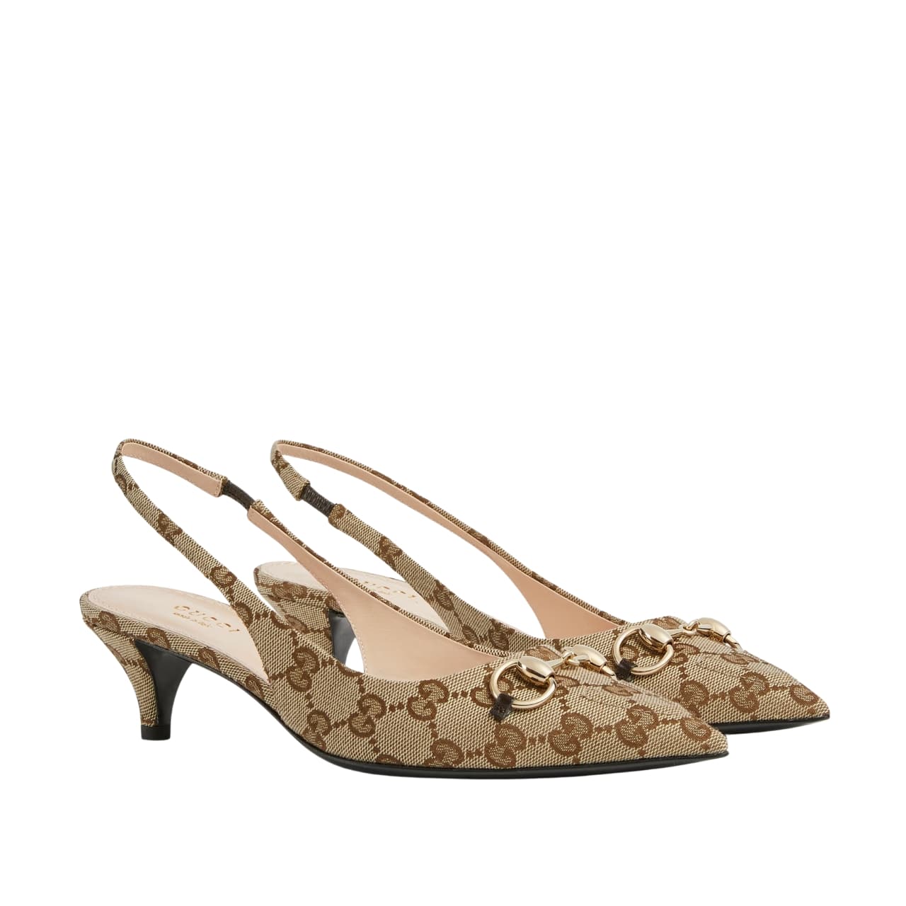 GUCCI グッチ レディース ホースビット スリングバックパンプス GGキャンバス ベージュ×エボニー 782627 2HK80 9763