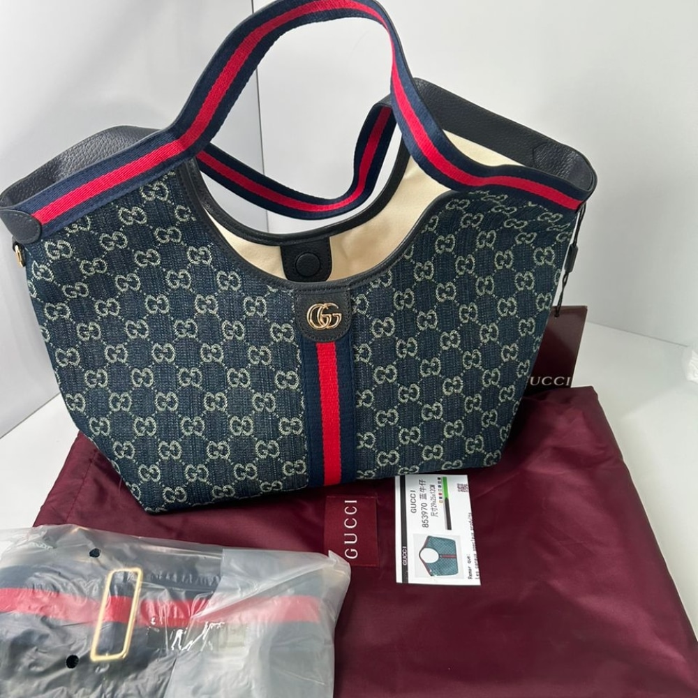 Gucci Giglio Small Tote Bag Blue And White GG Denim 25cm 860845 FAFRW 8864 - 画像 (2)