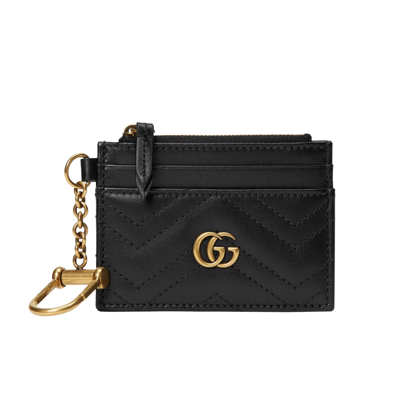 GUCCI グッチ GGマーモント キーチェーン付き コンパクトウォレット ブラック 10cm
