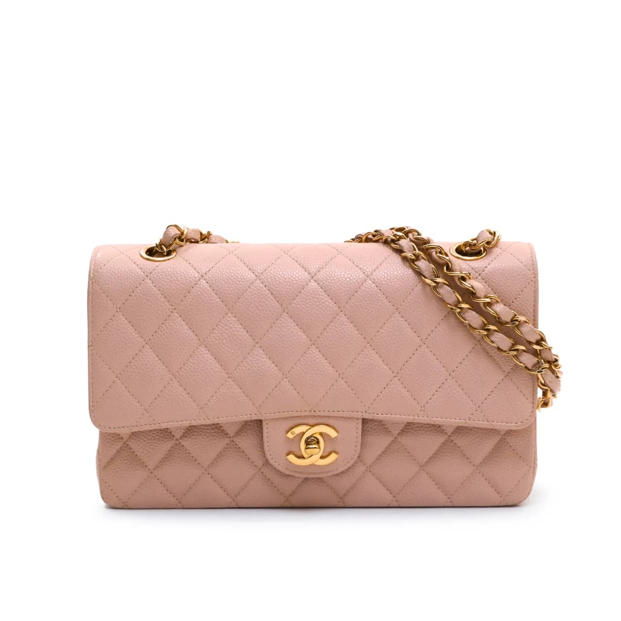 Chanel クラシックミディアムフラップバッグ ゴールド金具 ピンク 25cm