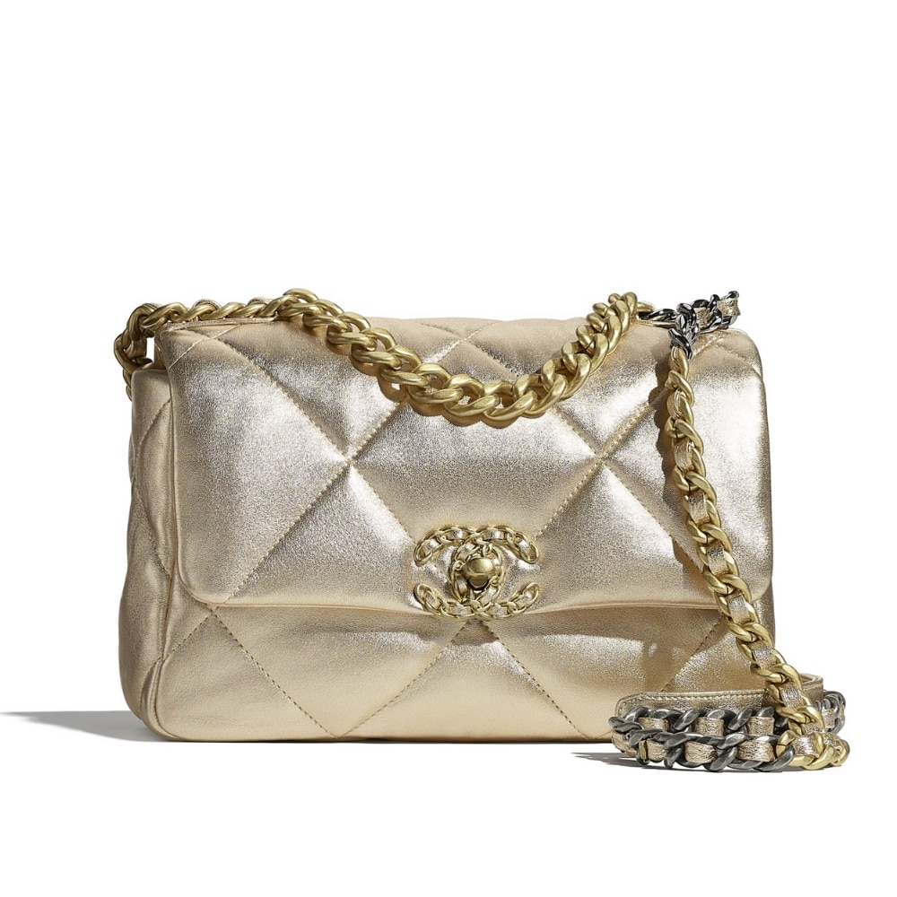 Chanel 19 ハンドバッグ メタリックゴールド＆シルバートーン 26cm AS1160 B05457 NC293