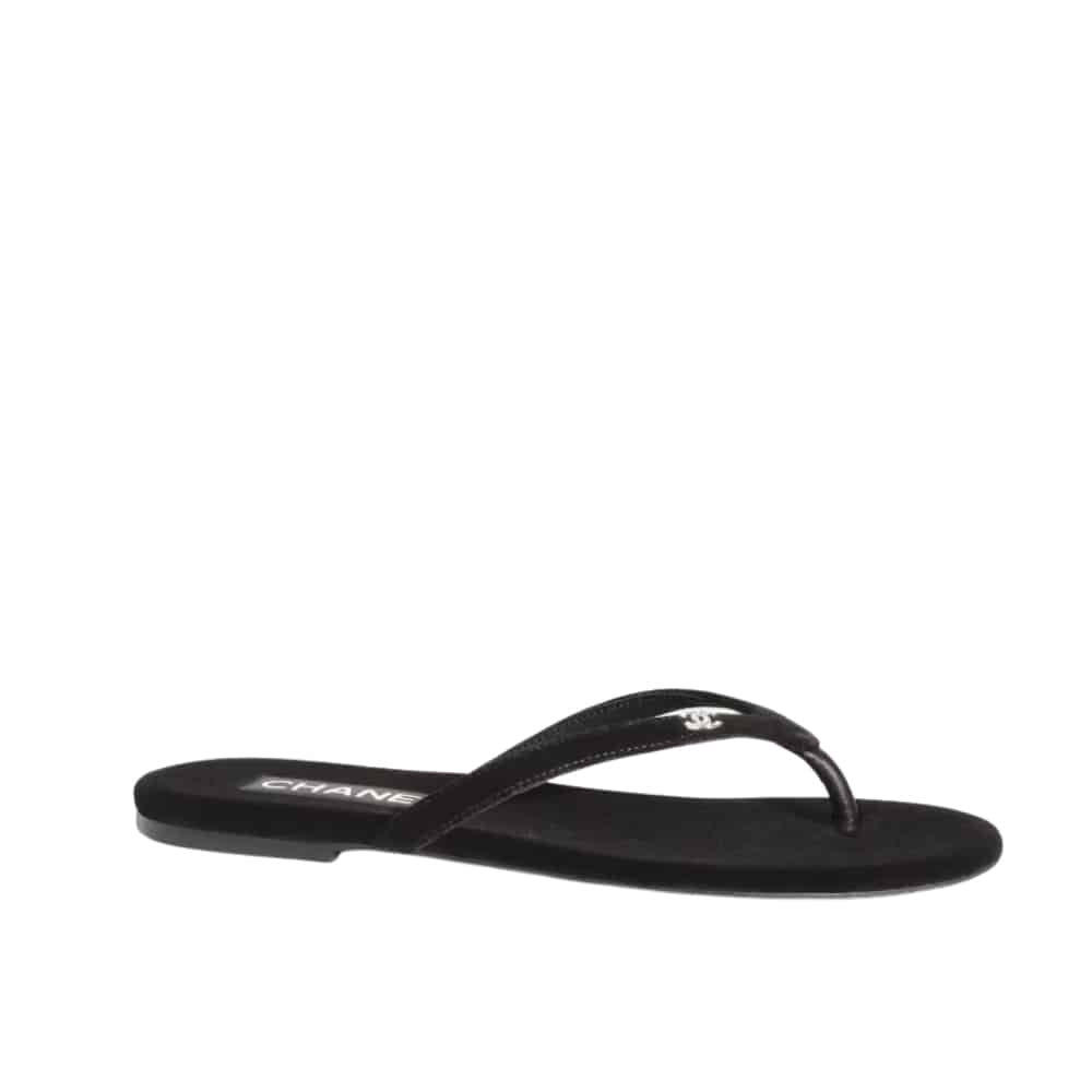 CHANEL シャネル ベルベット トングサンダル ブラック レディース G45716 B16716 94305