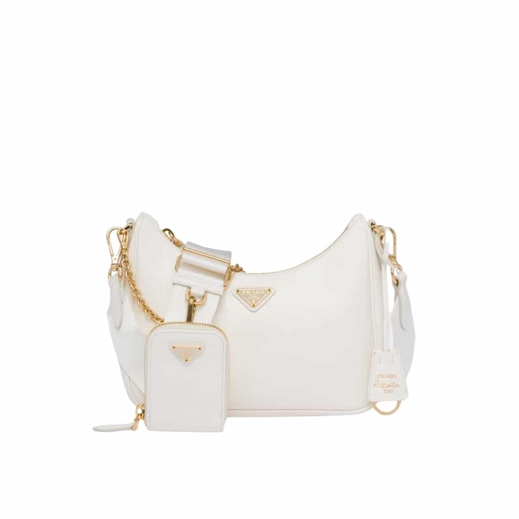 Prada リ・エディション 2005 サフィアーノレザーバッグ ホワイト 22cm 1BH204 NZV F02EN V V2M