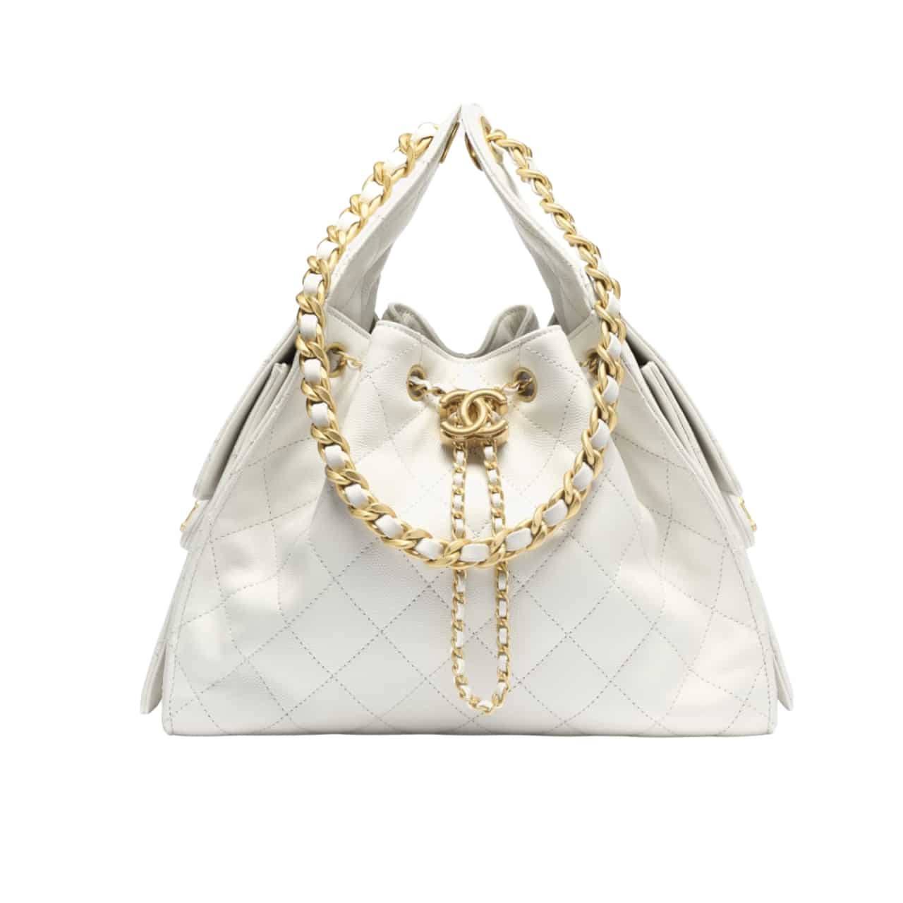 Chanel 25 ミディアム ハンドバッグ — シャイニー＆ゴールドトーンメタル — ホワイト — 34cm — AS5293 B20304 10601