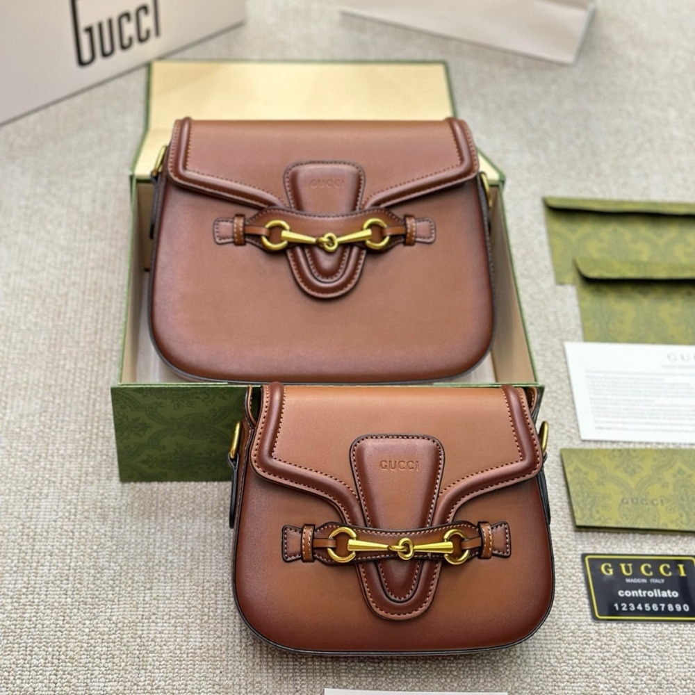 Gucci レディウェブ ハンドステインレザーショルダーバッグ ブラウン 25cm 380573 B012A 2574 - 画像 (2)