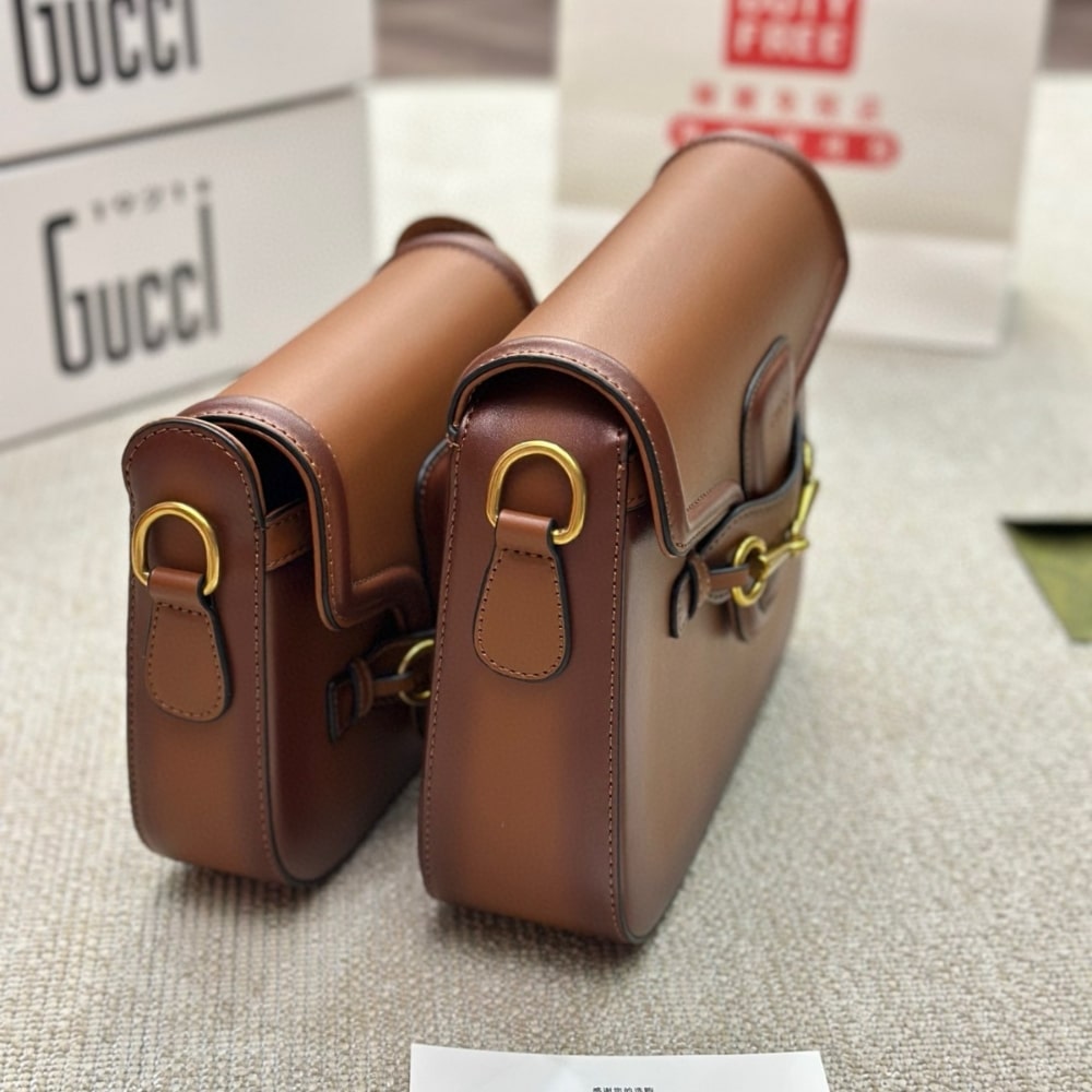 Gucci レディウェブ ハンドステインレザーショルダーバッグ ブラウン 25cm 380573 B012A 2574 - 画像 (4)