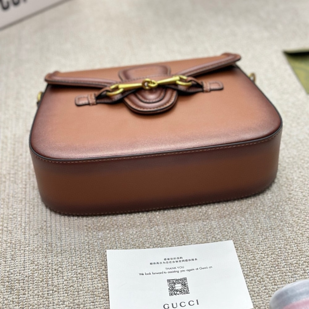 Gucci レディウェブ ハンドステインレザーショルダーバッグ ブラウン 25cm 380573 B012A 2574 - 画像 (5)