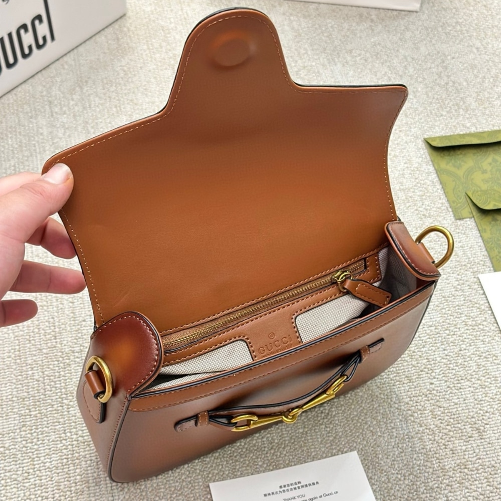 Gucci レディウェブ ハンドステインレザーショルダーバッグ ブラウン 25cm 380573 B012A 2574 - 画像 (6)