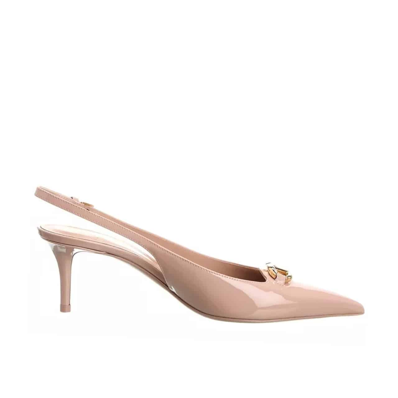 VALENTINO ヴァレンティノ Vロゴ ザ・ボールド エディション エナメルレザー スリングバック パンプス ヒール60mm ベージュローズ