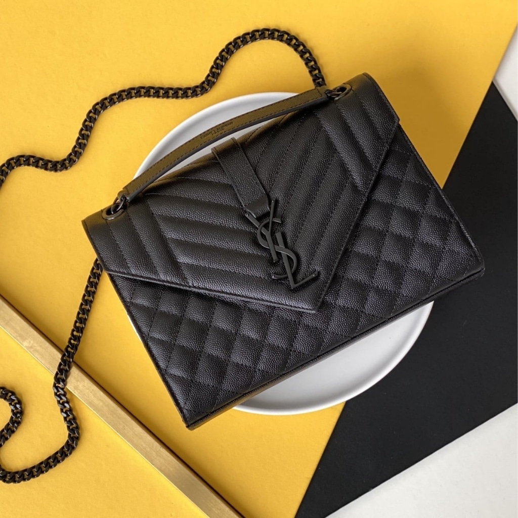 Saint Laurent Envelope Medium In Quilted Grain De Poudre Embossed Leather Black Noir 24cm 600185BOW981000 - 画像 (2)