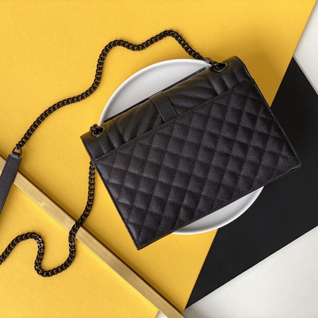 Saint Laurent Envelope Medium In Quilted Grain De Poudre Embossed Leather Black Noir 24cm 600185BOW981000 - 画像 (3)