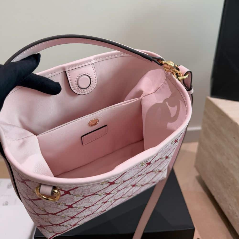 Gucci GG Emblem Small Bucket Bag Pink And Red 20Cm 815118 FAFF1 8649 - 画像 (7)