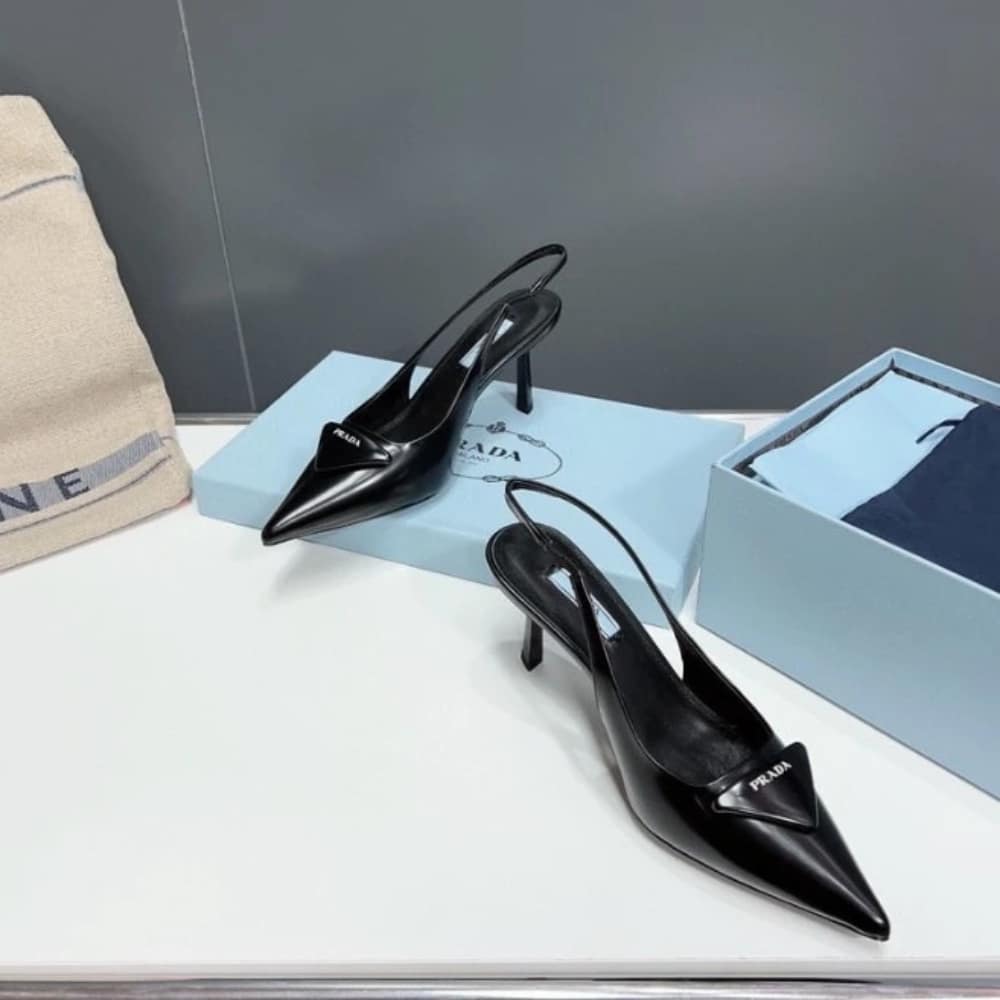 Prada Brushed Leather Slingback Pumps Black 1I901M 055 F0002 F 075 - 画像 (3)