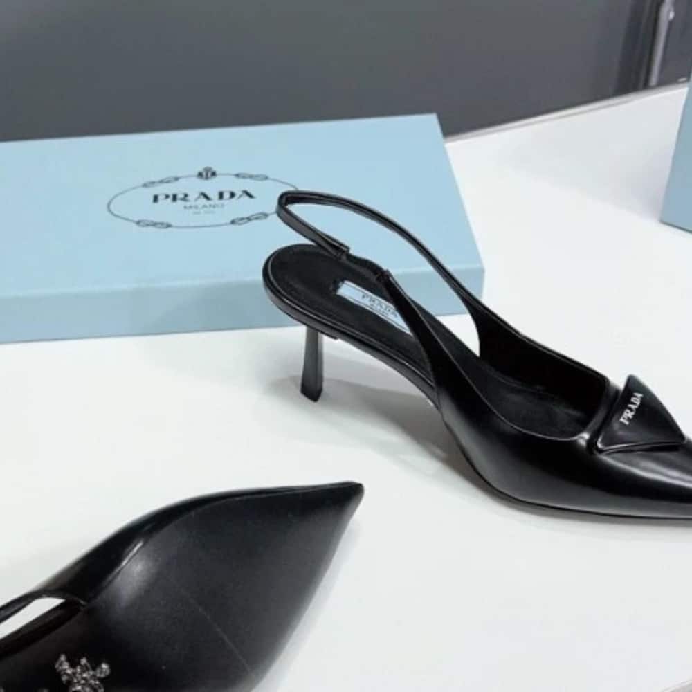 Prada Brushed Leather Slingback Pumps Black 1I901M 055 F0002 F 075 - 画像 (4)