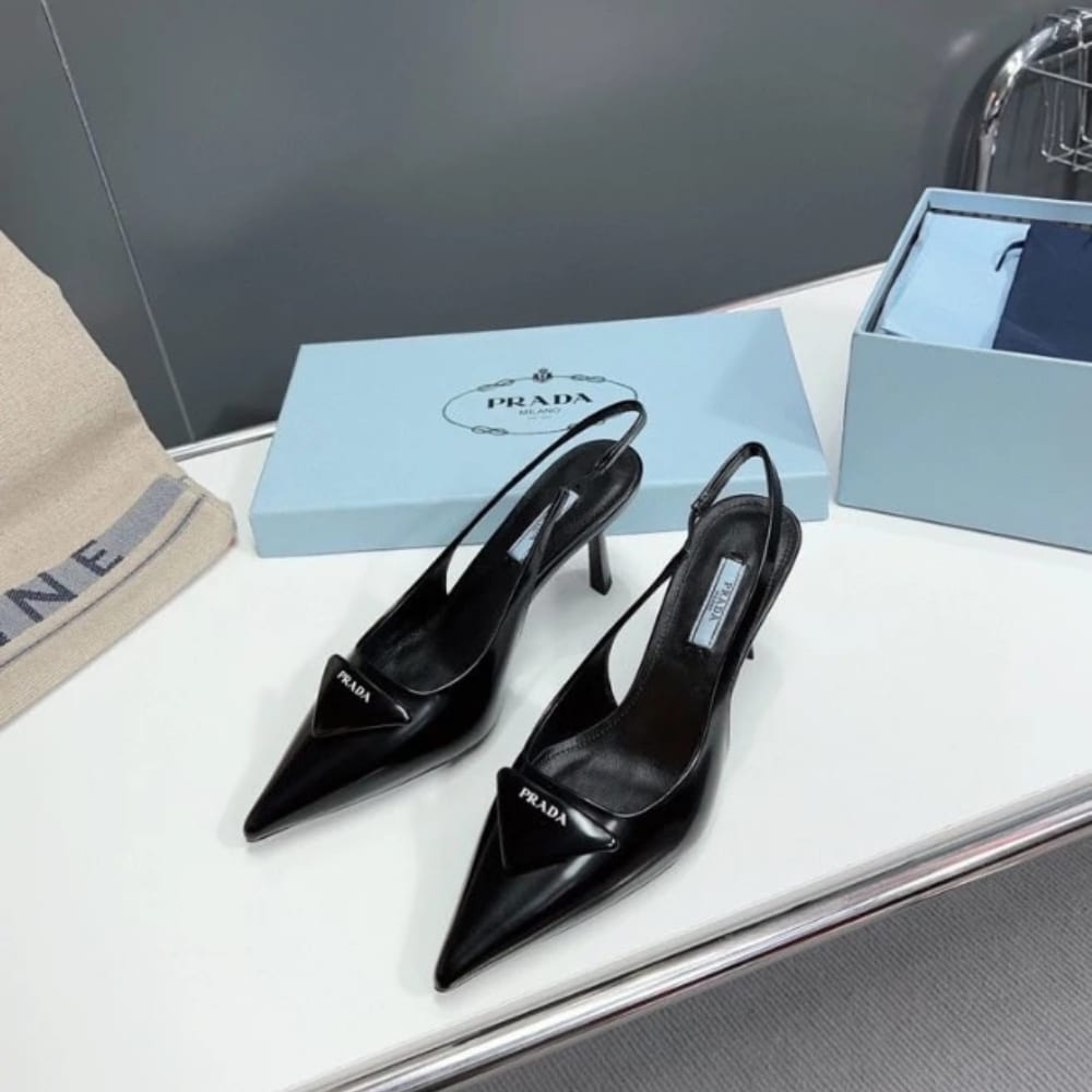 Prada Brushed Leather Slingback Pumps Black 1I901M 055 F0002 F 075 - 画像 (2)