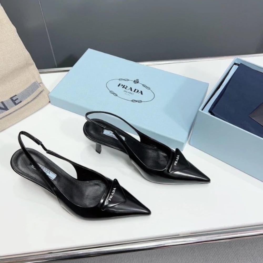 Prada Brushed Leather Slingback Pumps Black 1I901M 055 F0002 F 075 - 画像 (6)