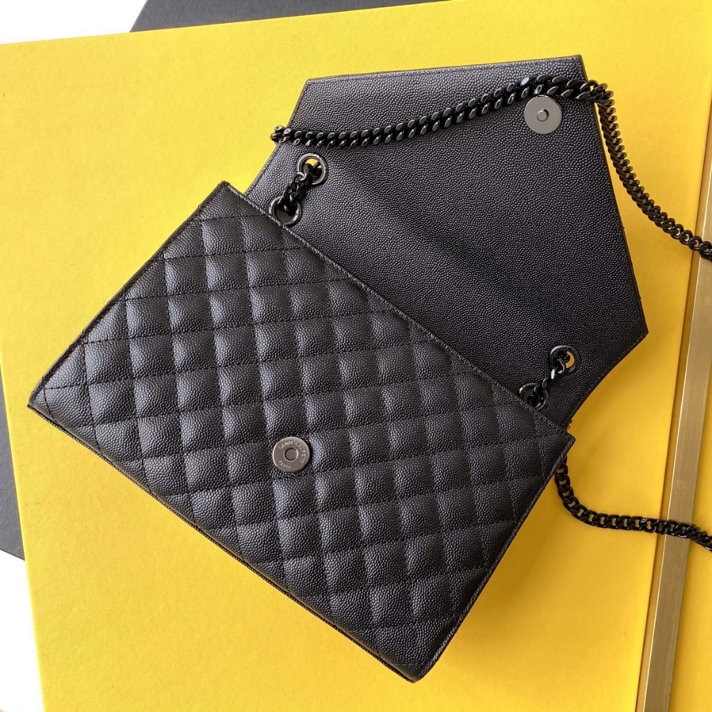 Saint Laurent Envelope Medium In Quilted Grain De Poudre Embossed Leather Black Noir 24cm 600185BOW981000 - 画像 (9)