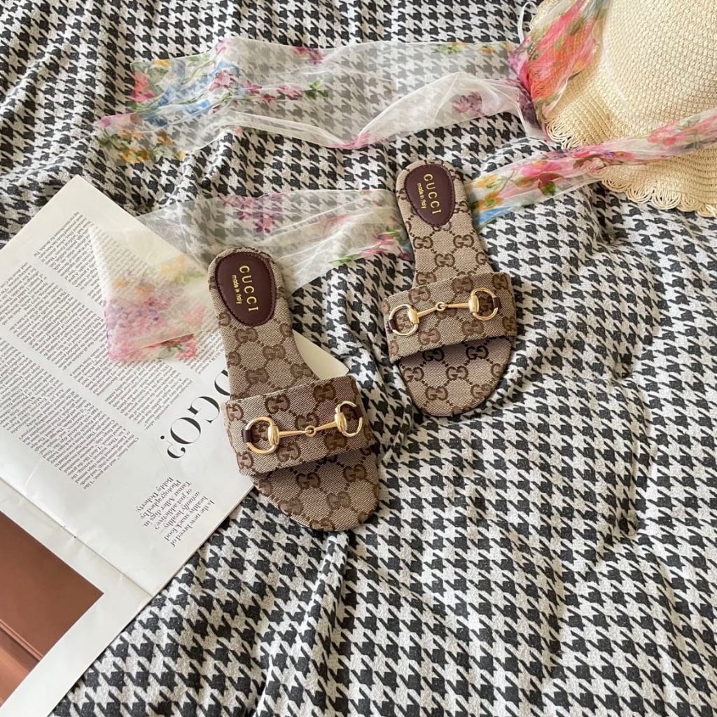 GUCCI グッチ レディース ホースビット スライドサンダル ベージュ×ダークブラウン GGキャンバス 835828 FAB10 2543 - 画像 (2)