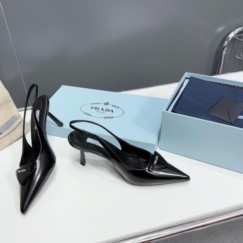 Prada Brushed Leather Slingback Pumps Black 1I901M 055 F0002 F 075 - 画像 (7)