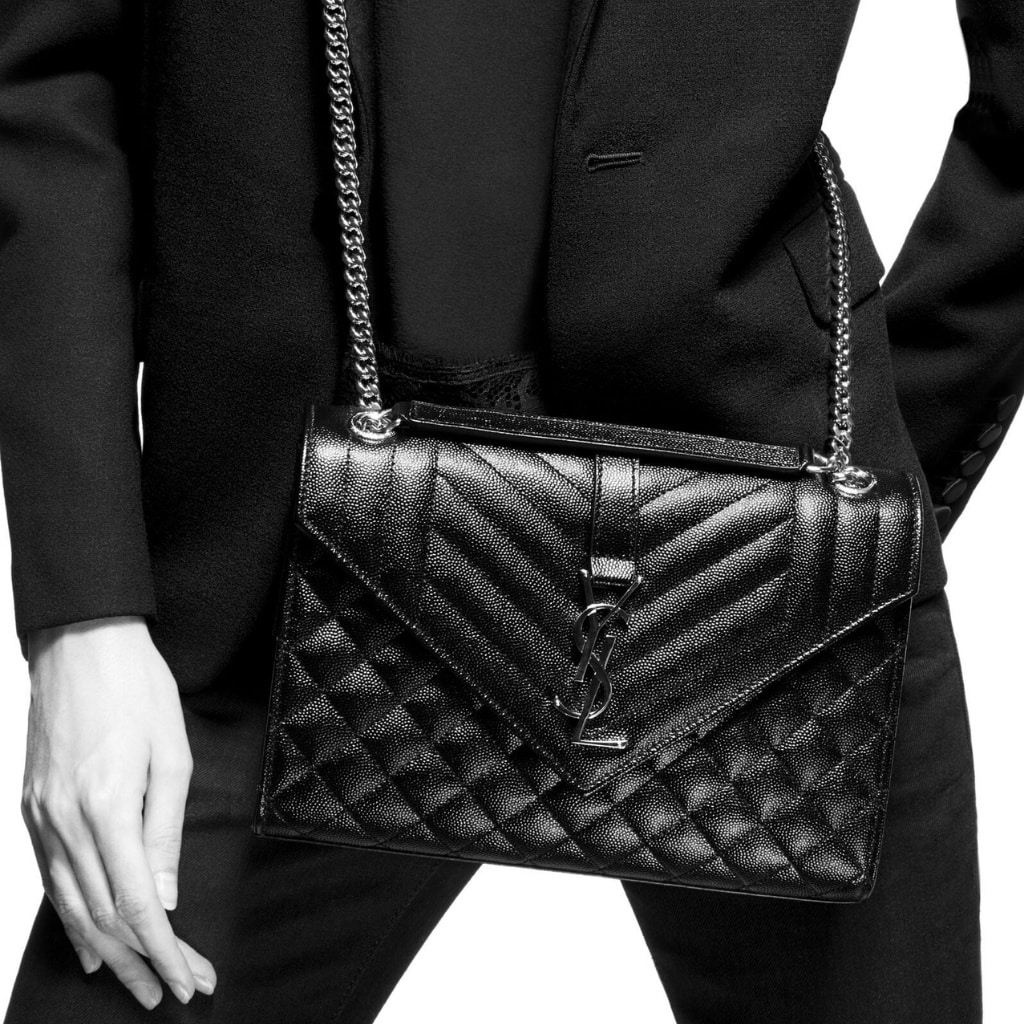 Saint Laurent Envelope Medium In Quilted Grain De Poudre Embossed Leather Black Noir 24cm 600185BOW981000 - 画像 (11)