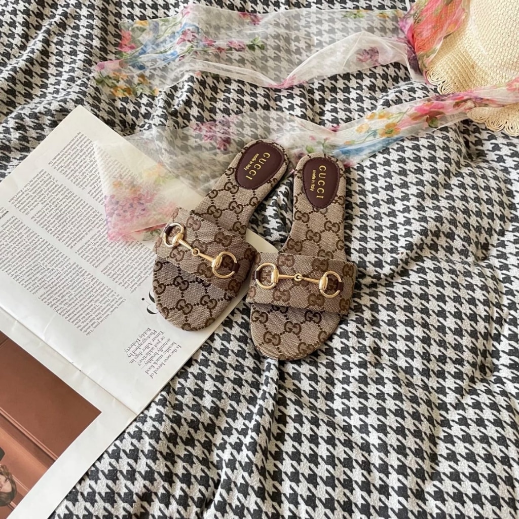 GUCCI グッチ レディース ホースビット スライドサンダル ベージュ×ダークブラウン GGキャンバス 835828 FAB10 2543 - 画像 (4)