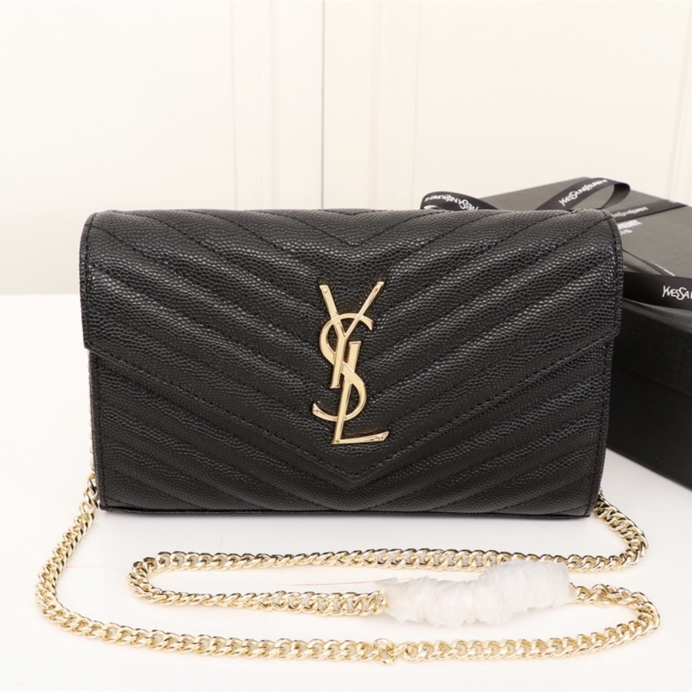 Saint Laurent Classic Cassandre Grain De Poudre Chain Wallet Black 22cm 377828BOW011000 - 画像 (2)