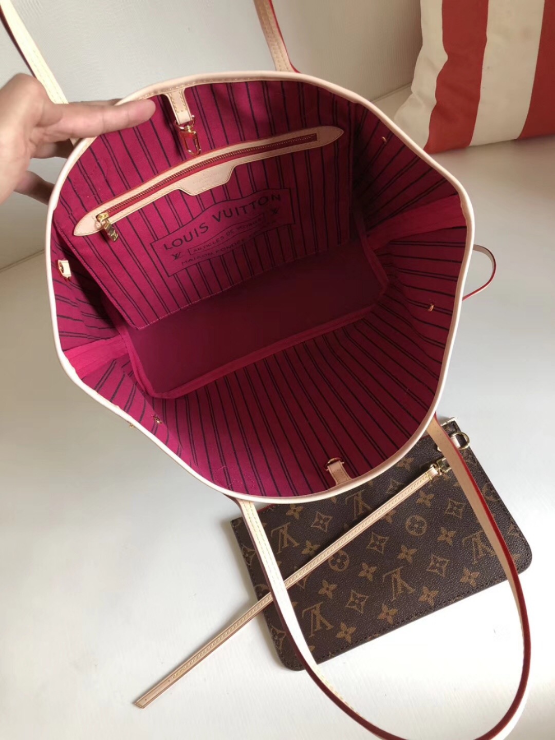 Louis Vuitton Neverfull MM Monogram Canvas Tote Bag Pivoine Pink 31cm M41178 - 画像 (5)